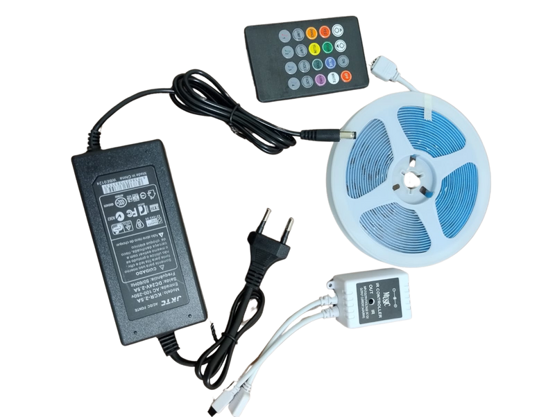 FITA COB RGB 24V 5M IP33 12W/M 10MM C/ FONTE C/ CONTROLE