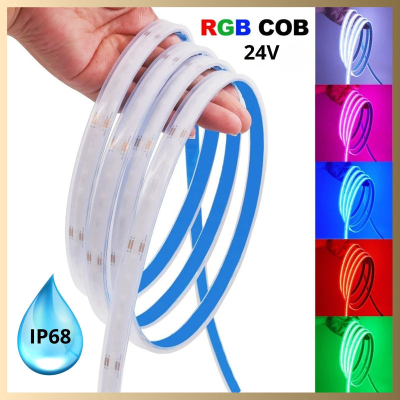 FITA COB RGB IP68 + 1 CONTROLADORA TOUCH RGB 30A + 1 FONTE BLINDADA 16,6A 24V KIT COM 30M