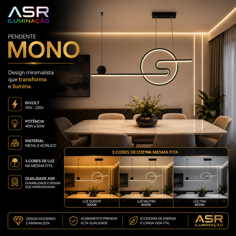 Pendente Mono Industrial com Cúpula Metálica Preto e Dourado Bivolt