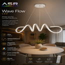 Pendente LED ASR Wave Flow 85W 3 Cores Bivolt Moderno Dimerizável com Controle Luz Quente Fria Neutra Sala Jantar Cozinha
