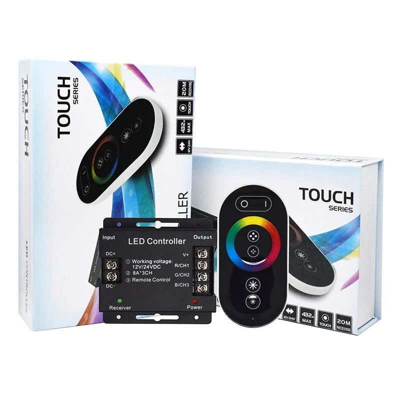 FITA COB RGB IP68 + 1 CONTROLADORA TOUCH 30A + 1 FONTE 15A 24V KIT COM 25M