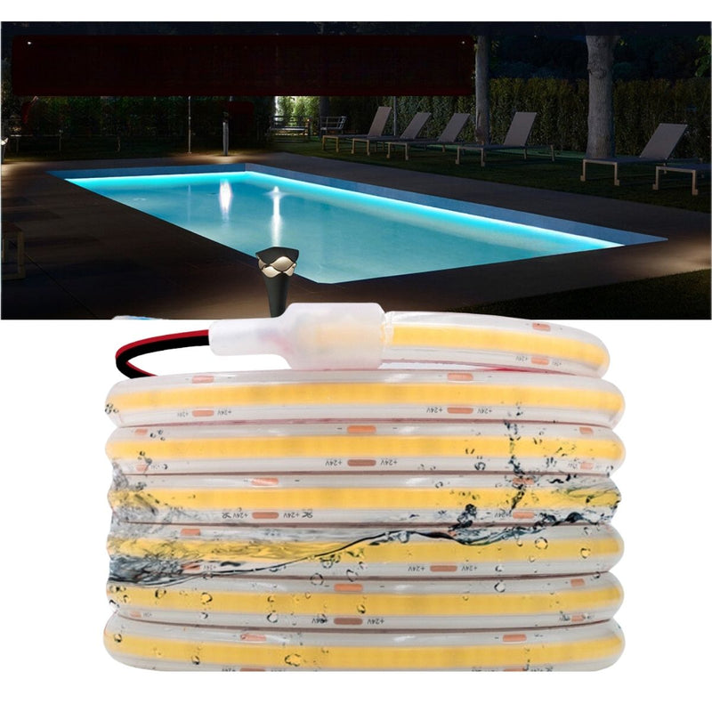 Fita Led Cob Para Piscina 15M Ip68 12w/m Irc80 24v + Fonte