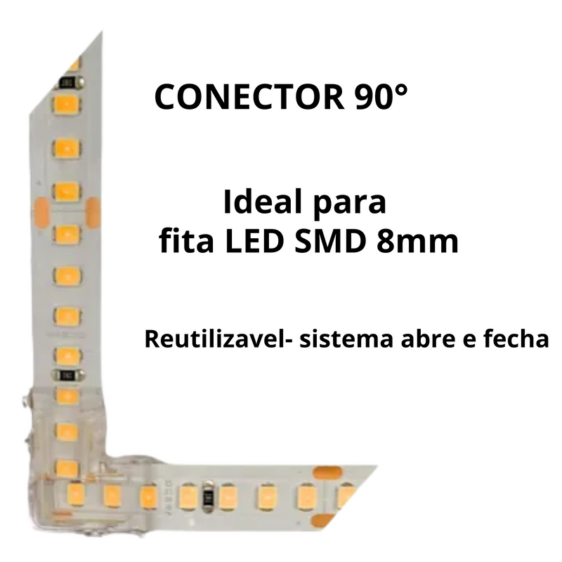 CONECTOR FITA LED KIT 10 CONECTOR 90° PARA FITAS LED DE 8MM
